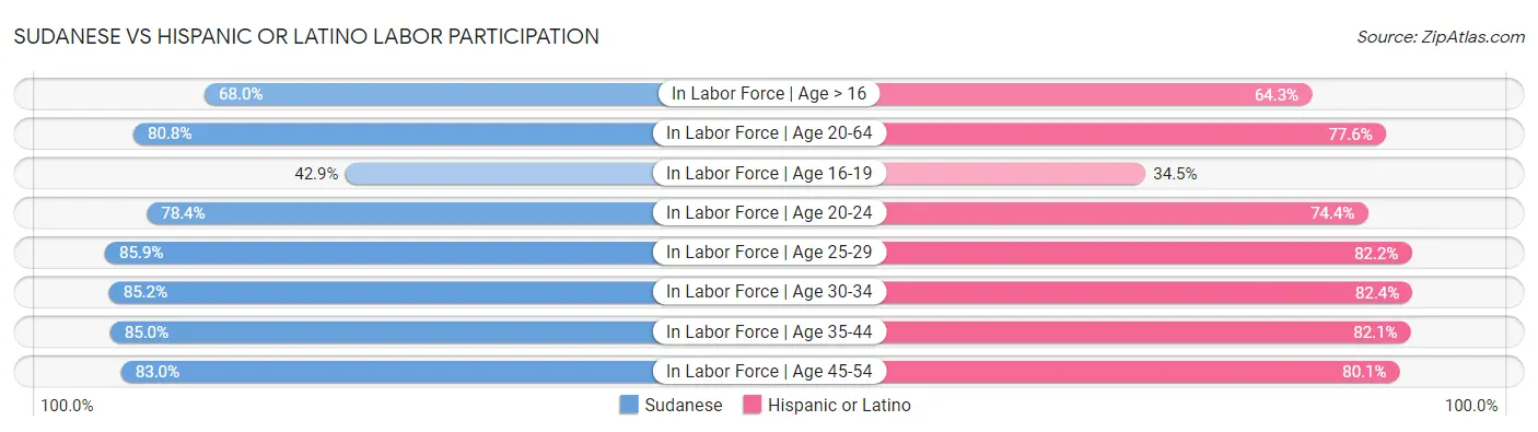 Sudanese vs Hispanic or Latino Labor Participation