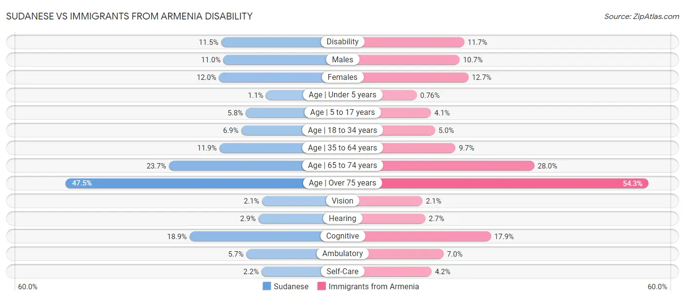 Sudanese vs Immigrants from Armenia Disability