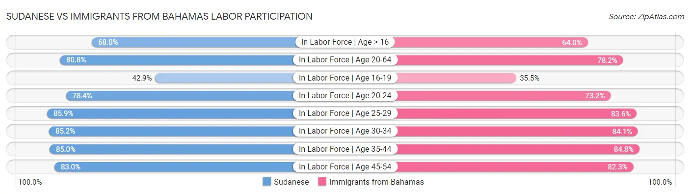 Sudanese vs Immigrants from Bahamas Labor Participation