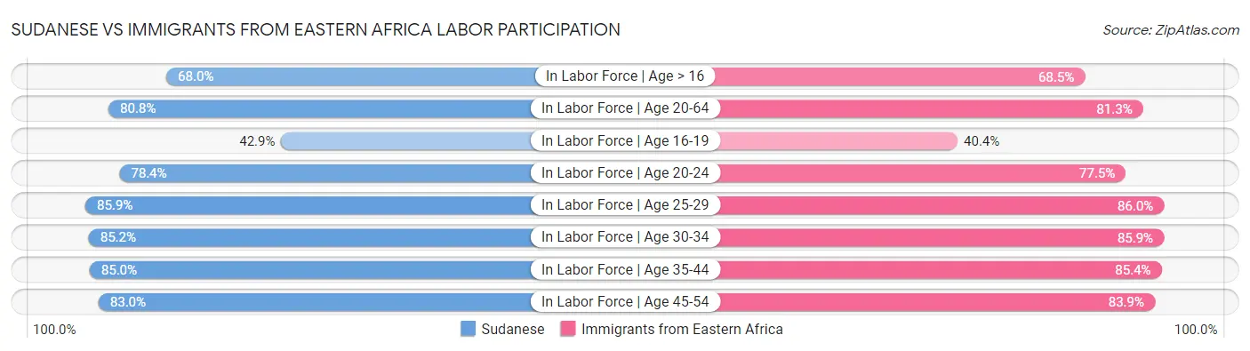 Sudanese vs Immigrants from Eastern Africa Labor Participation