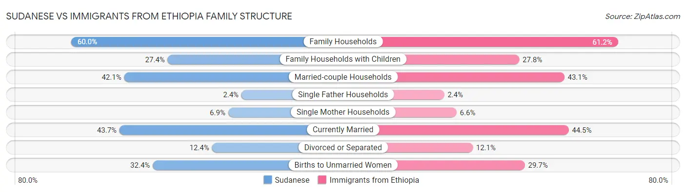 Sudanese vs Immigrants from Ethiopia Family Structure