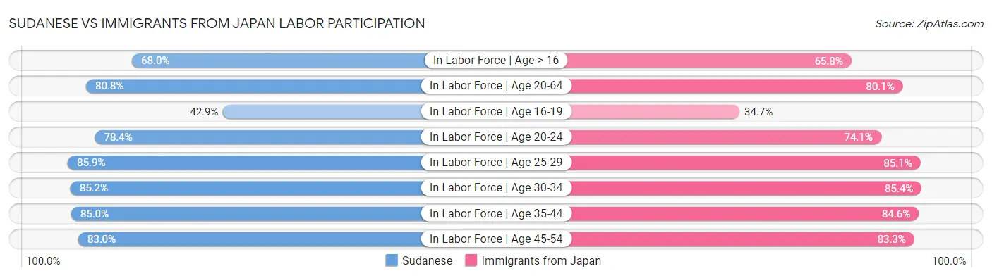 Sudanese vs Immigrants from Japan Labor Participation