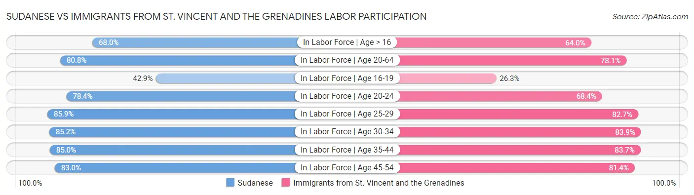 Sudanese vs Immigrants from St. Vincent and the Grenadines Labor Participation