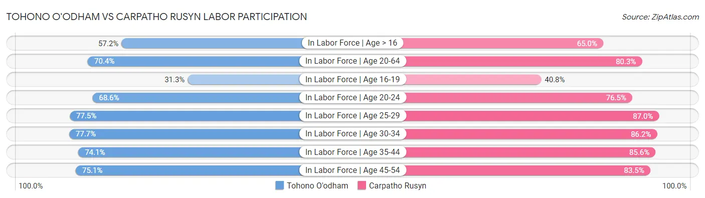 Tohono O'odham vs Carpatho Rusyn Labor Participation