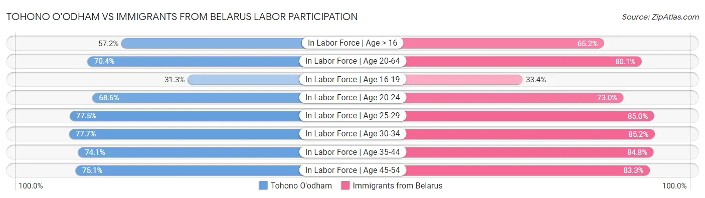 Tohono O'odham vs Immigrants from Belarus Labor Participation