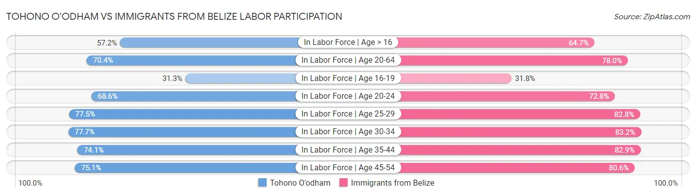 Tohono O'odham vs Immigrants from Belize Labor Participation