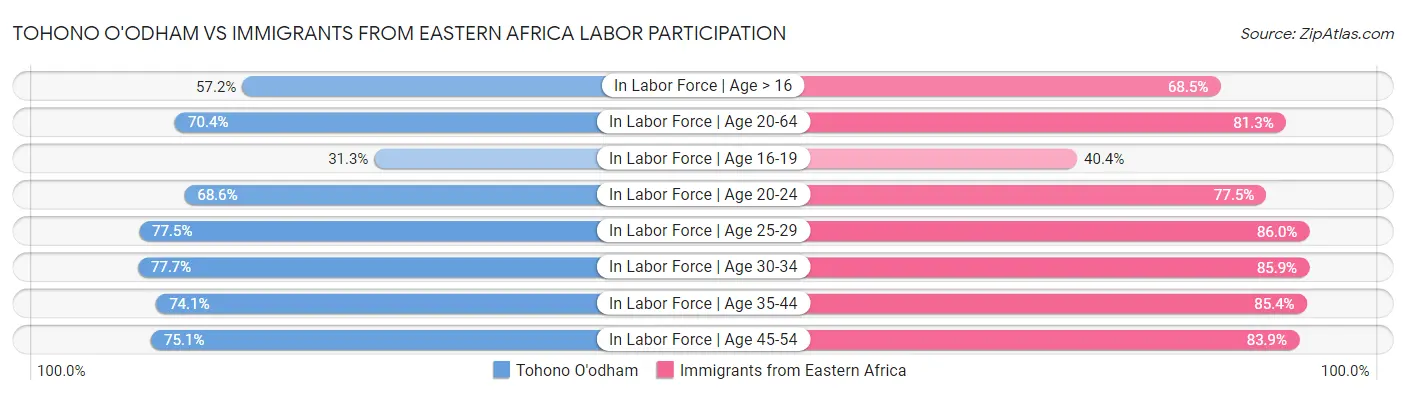 Tohono O'odham vs Immigrants from Eastern Africa Labor Participation