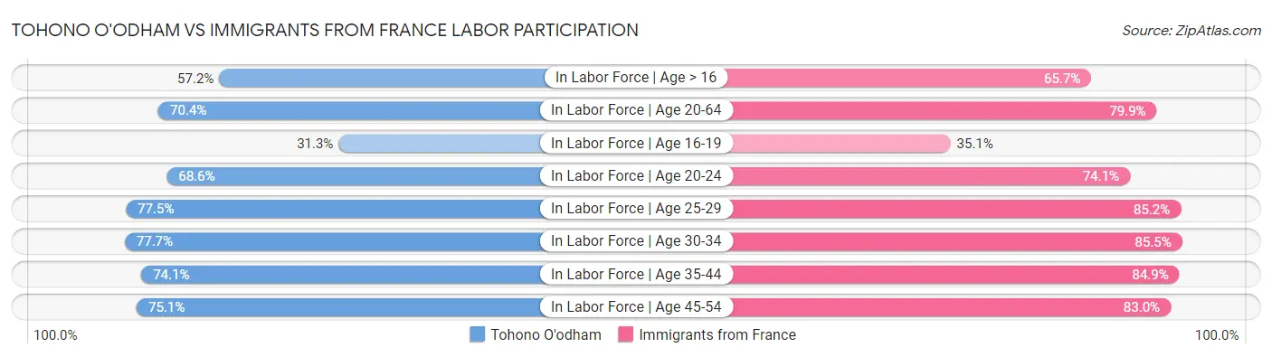 Tohono O'odham vs Immigrants from France Labor Participation
