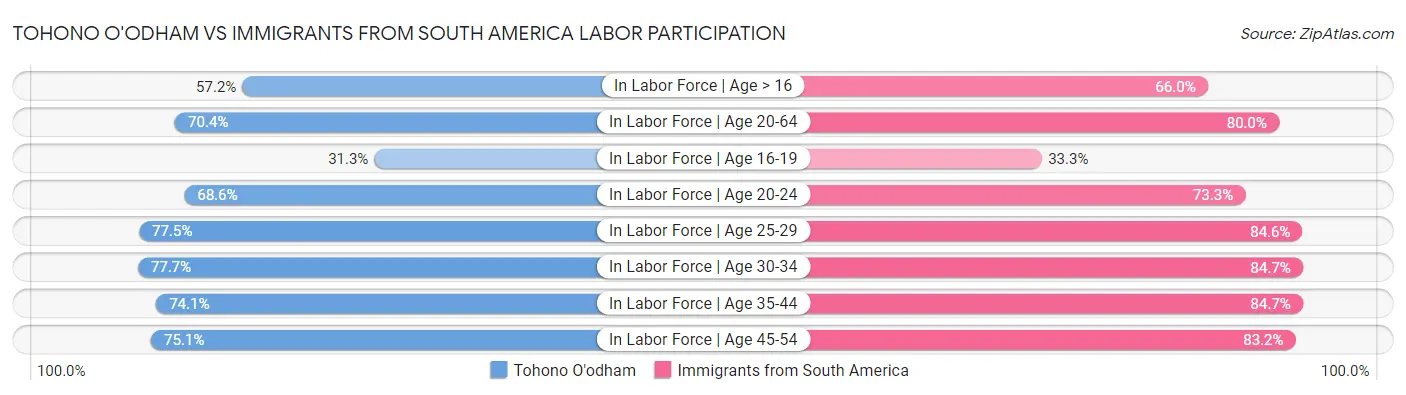 Tohono O'odham vs Immigrants from South America Labor Participation