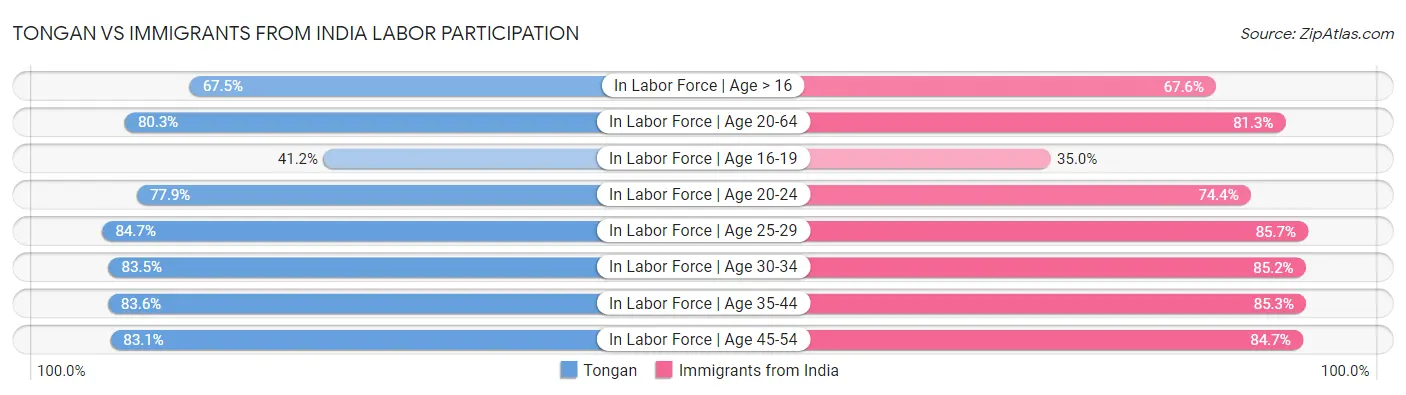 Tongan vs Immigrants from India Labor Participation