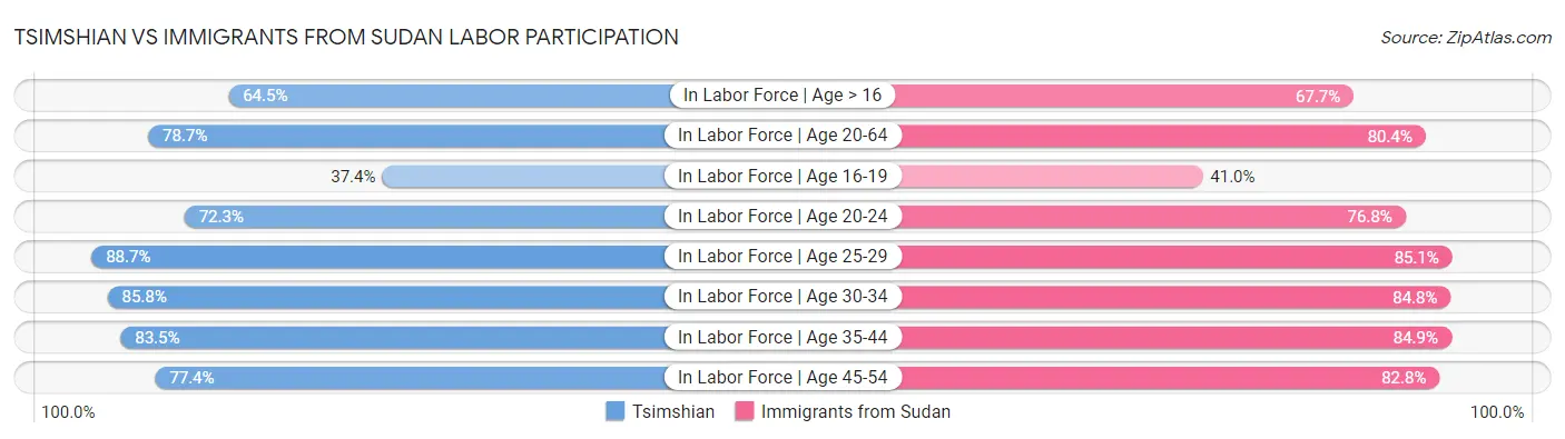 Tsimshian vs Immigrants from Sudan Labor Participation