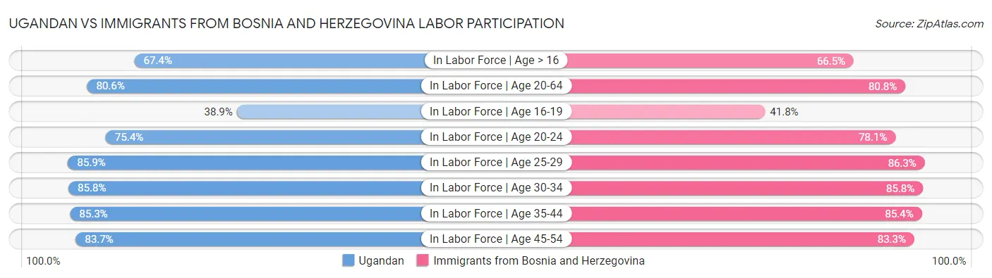 Ugandan vs Immigrants from Bosnia and Herzegovina Labor Participation