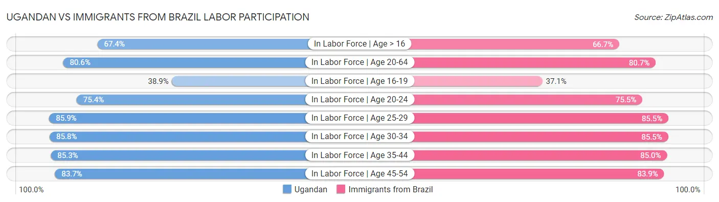 Ugandan vs Immigrants from Brazil Labor Participation