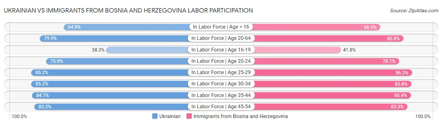 Ukrainian vs Immigrants from Bosnia and Herzegovina Labor Participation