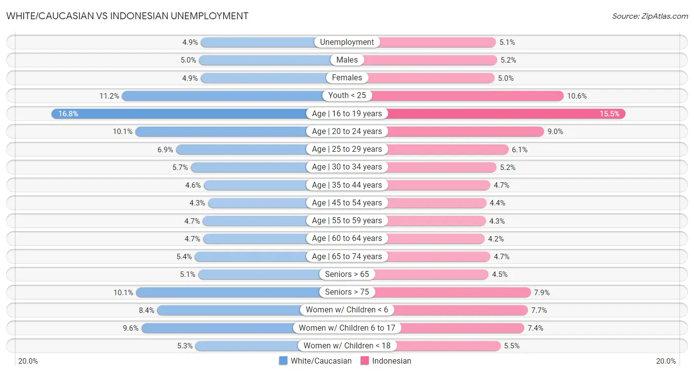 White/Caucasian vs Indonesian Unemployment