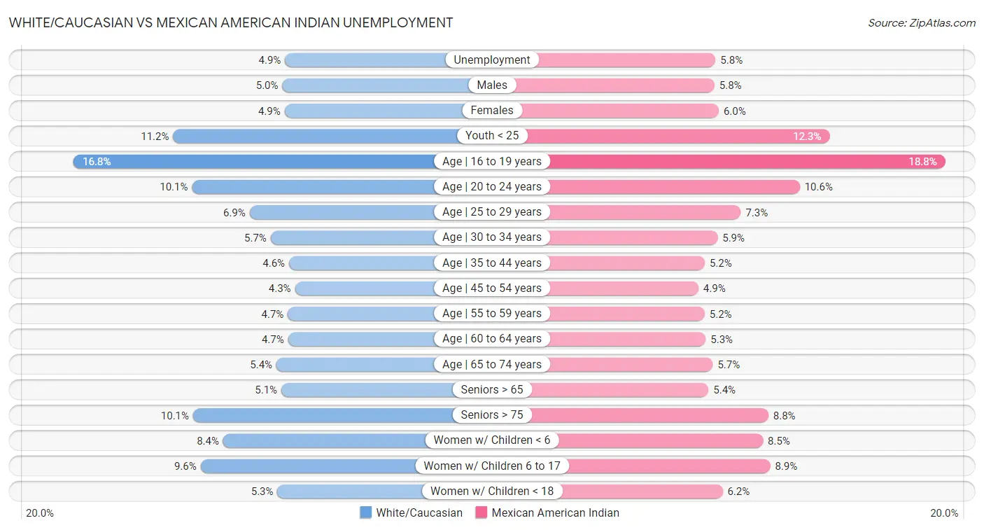 White/Caucasian vs Mexican American Indian Unemployment