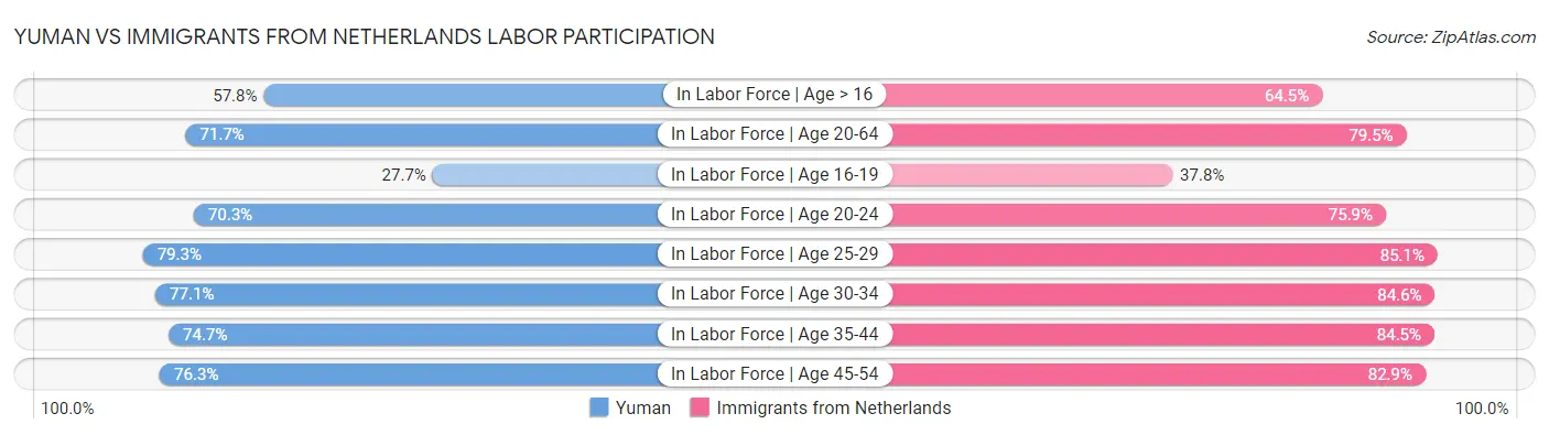 Yuman vs Immigrants from Netherlands Labor Participation