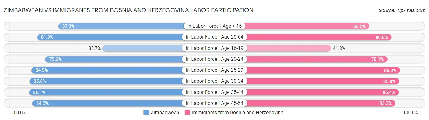 Zimbabwean vs Immigrants from Bosnia and Herzegovina Labor Participation