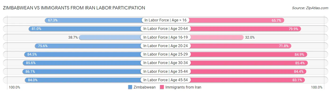 Zimbabwean vs Immigrants from Iran Labor Participation