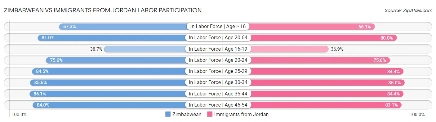 Zimbabwean vs Immigrants from Jordan Labor Participation