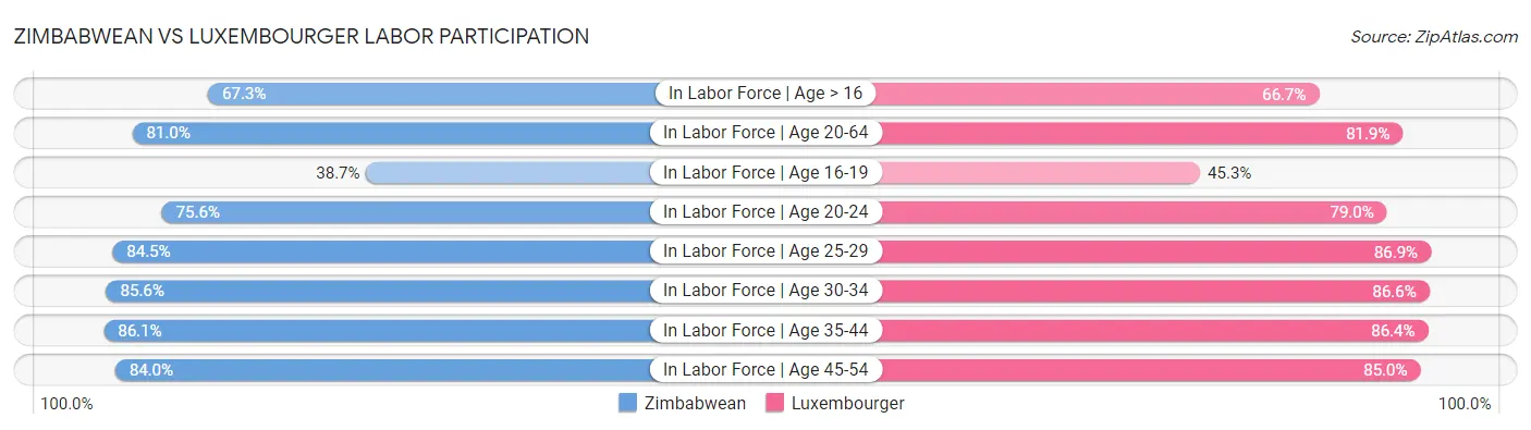 Zimbabwean vs Luxembourger Labor Participation