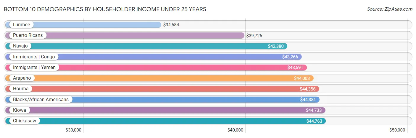 Bottom 10 Demographics by Householder Income Under 25 years
