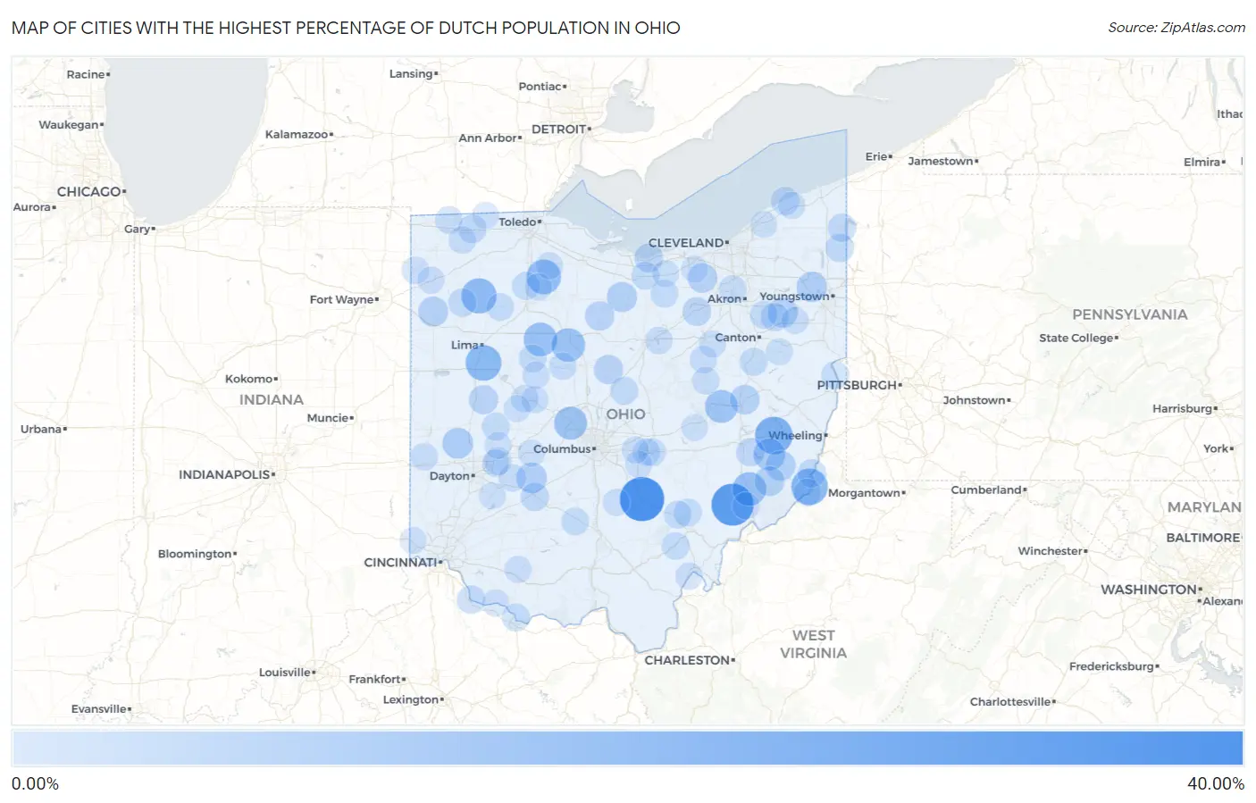 Cities with the Highest Percentage of Dutch Population in Ohio Map