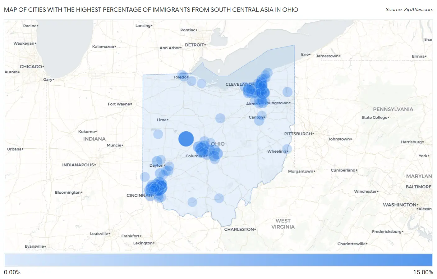 Cities with the Highest Percentage of Immigrants from South Central Asia in Ohio Map