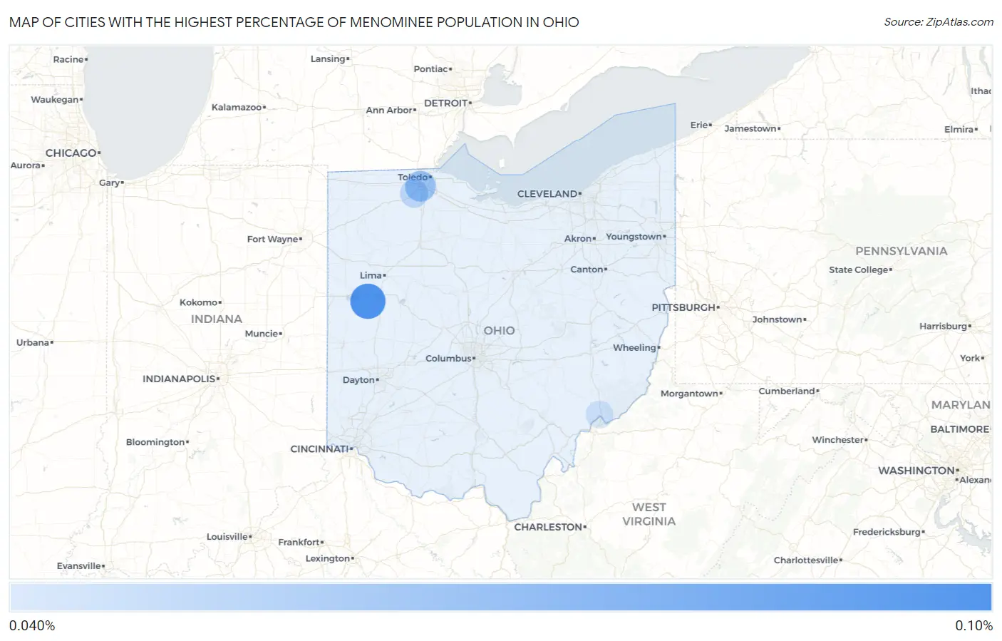 Cities with the Highest Percentage of Menominee Population in Ohio Map